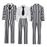 Beetlejuice Adam Maitland Cosplay Costume Black White Striped Suit Halloween Party Suit